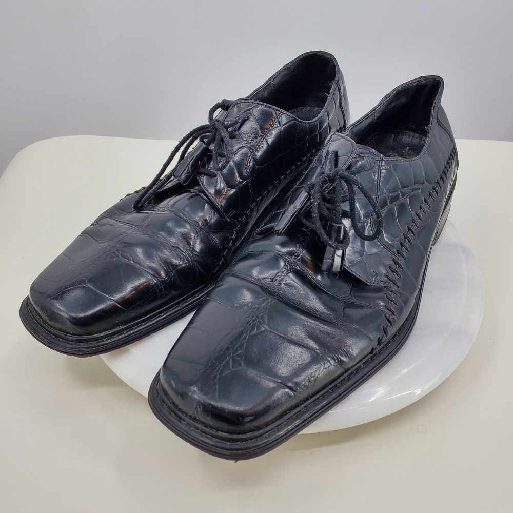 Giorgio Brutini Mens Black Croc Embossed Leather Square Toe Oxford Shoes 12M